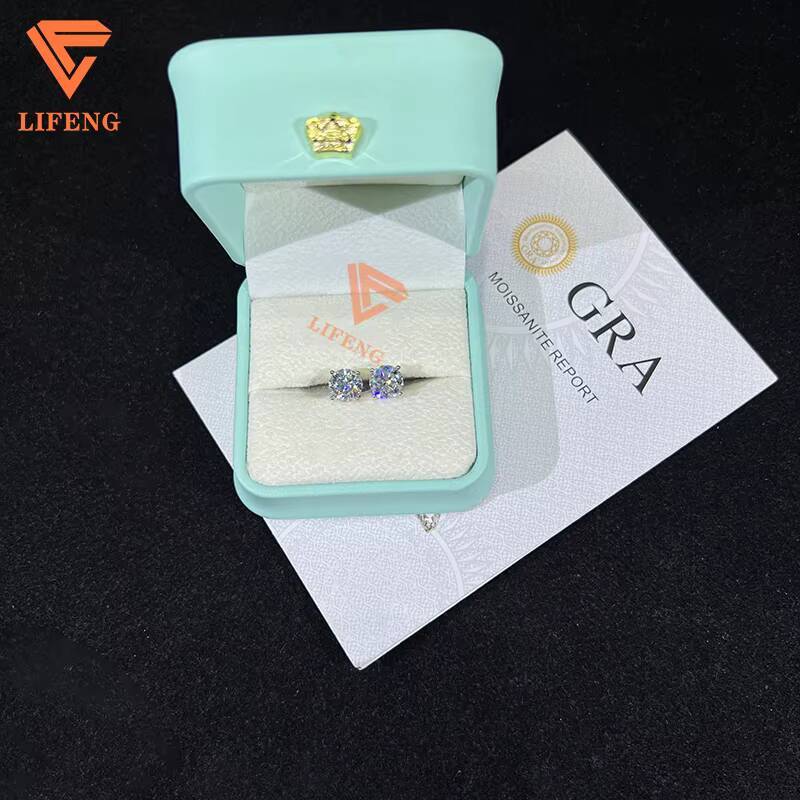 Fine Jewelry Big Luxury Cluster Hip Hop 10k White Gold 2ct 8mm VVS Moissanite Stud Earrings Iced Out Jewelry for Women Gift