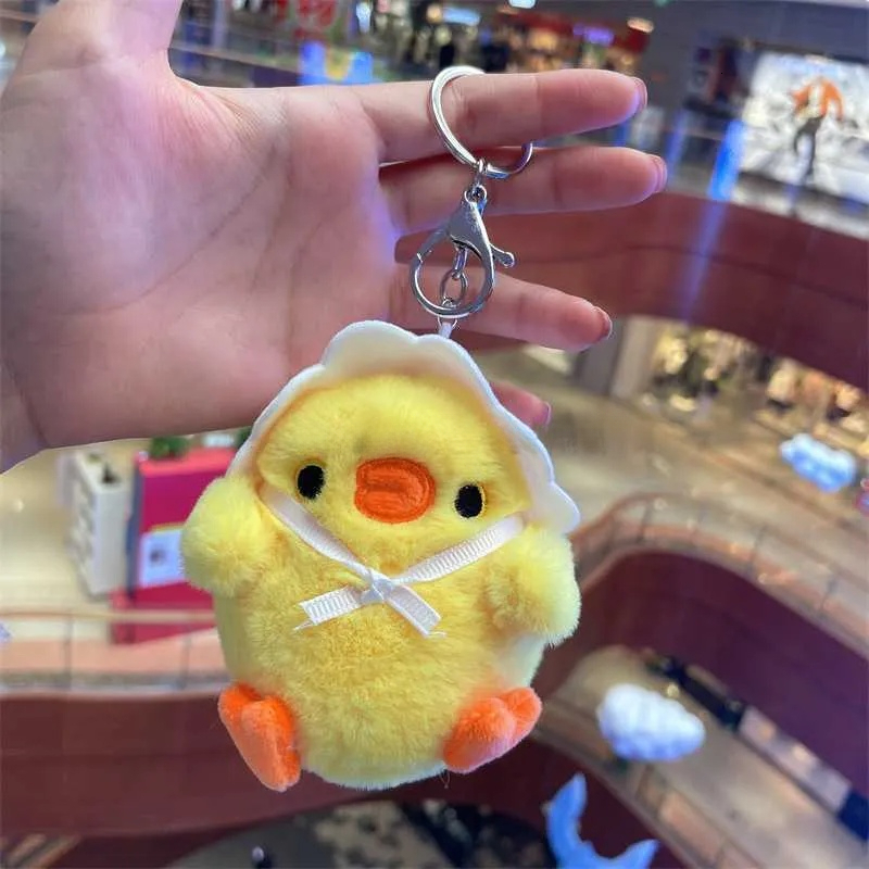 Keychains Lanyards Creative Funny Keychain Crooked Head Plush Toy Key Chain Cute Duck Bag Pendant Hanging Keyring For Women Charms Gift 444