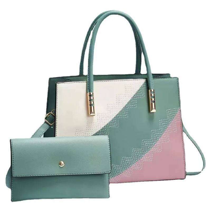 Spliced Fashion Women's Handbag+Wallet European and American Large Capacity One Shoulder Crossbody Bag