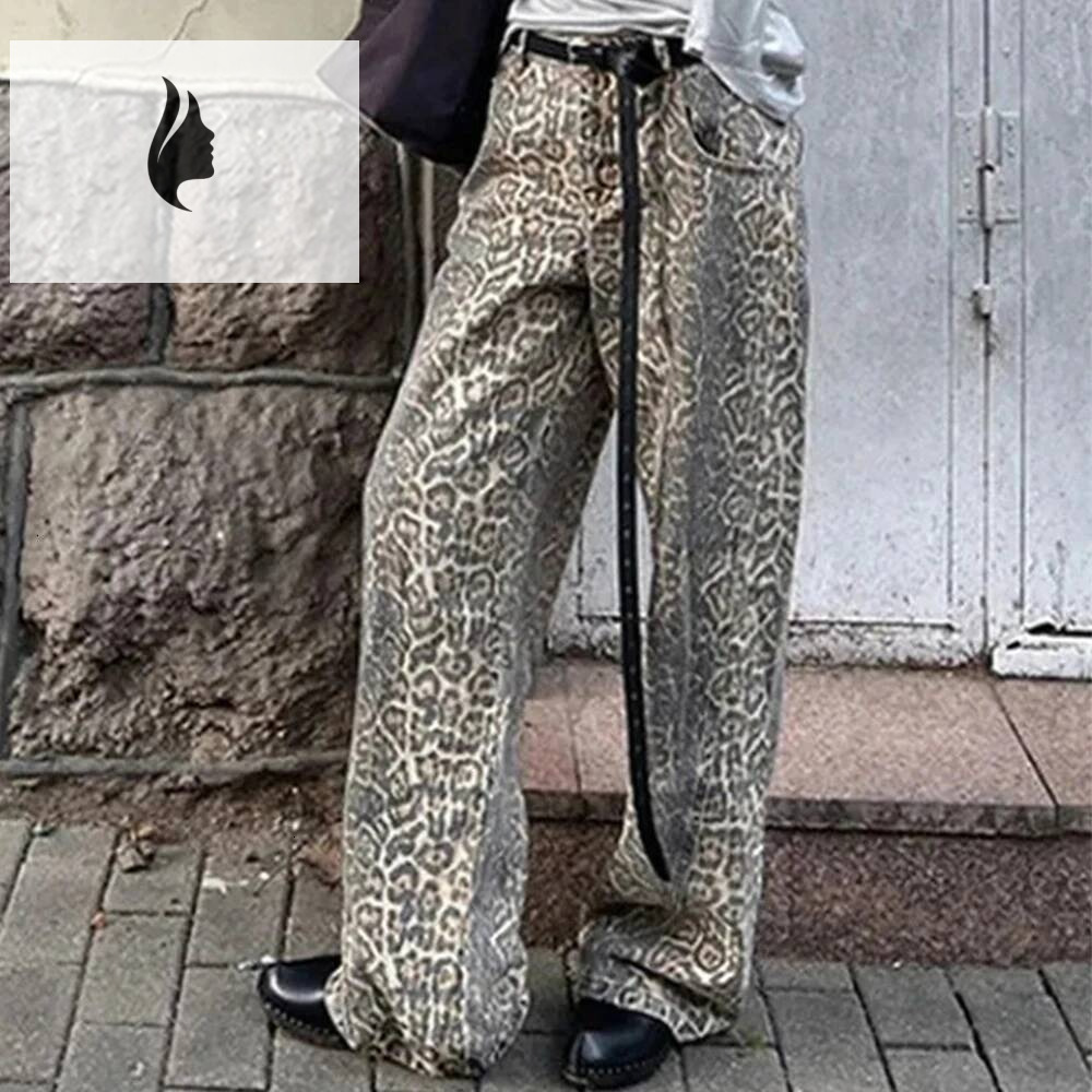 winter jacket women Leopard Women Y2k American Wide Leg Pants High Waisted Korean Style Retro Baggy Jeans Loose Oversized Straight Trousers