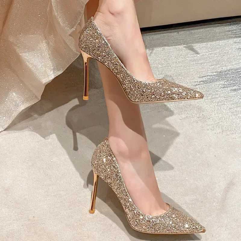 Fi High Heels Women Sequins Thin Stiletto Banquet Wedding Shoes New Autumn Winter Sexy Pointed Toe Ladies Party ShoesXJ251027