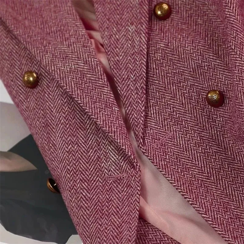 Womens Office Woolen Suit Jacket for women Autumn Winter Chic gray Herringbone pattern Female Thick Casual Coat 251027