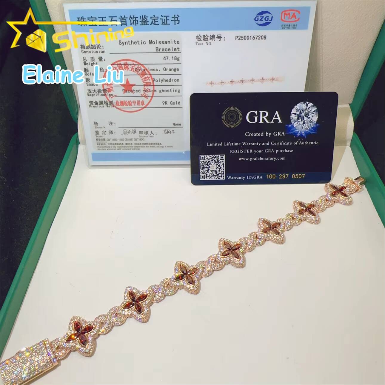 Iced Out 9K Real Gold Hip Hop JewelryvMoissanite Luxury VVS Moissanite Diamond Cuban Link Bracelet