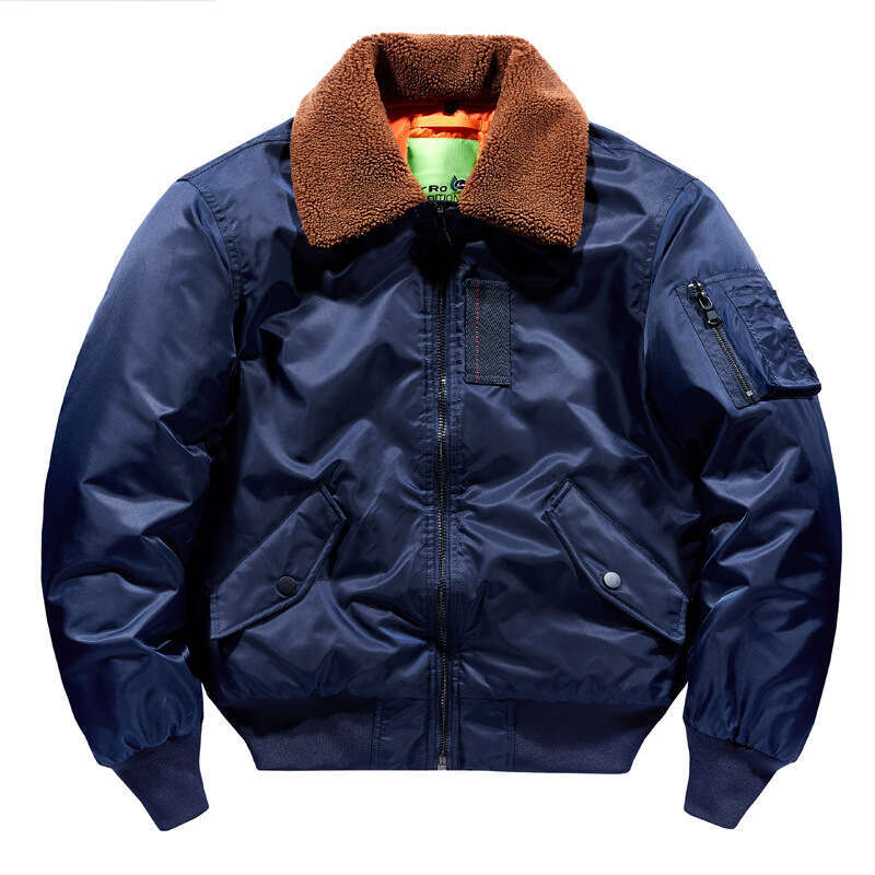 Autumn Winter Thickened Cotton Flight Jacket Men's Turn-down Casual Workwear Coat American Style Loose Fit Fur Collar Versatile Top