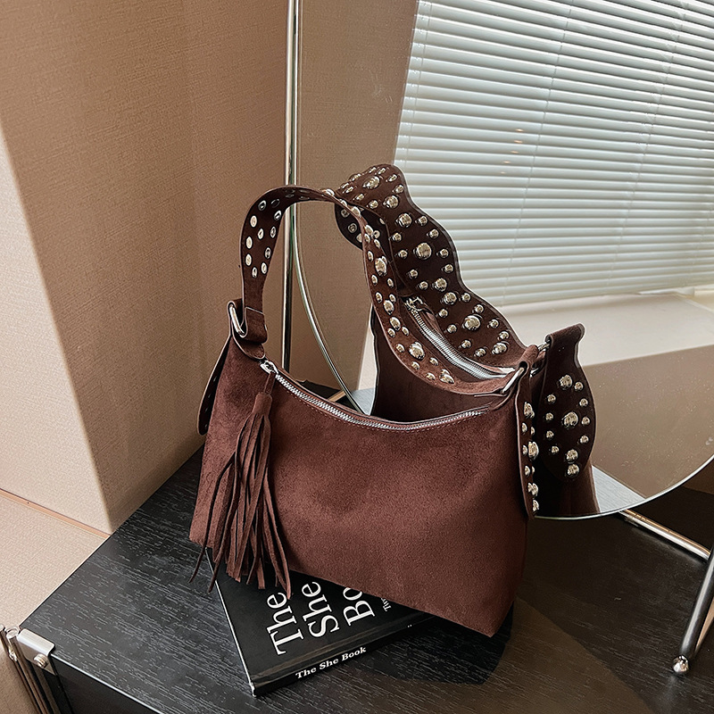 Free shipping designer bag Casual Large Capacity Underarm Bag New Rivet Suede Handbag Versatile Commuter Shoulder Bag