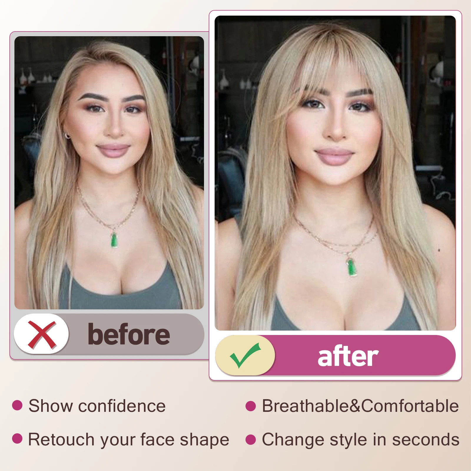 Bangs Clip in Air Bangs Ginger Orange Bangs Fringe with Temples Hairpieces 100 Real Human Hair Extensions for Women Daily Wear 251014