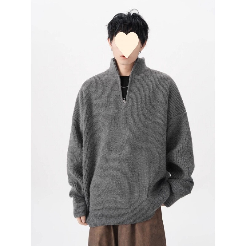 American Style New Half-zip Men's Sweater Simple Couple Lazy Style Designer Sweater Solid Color Knitted Pullover Men's Sweater