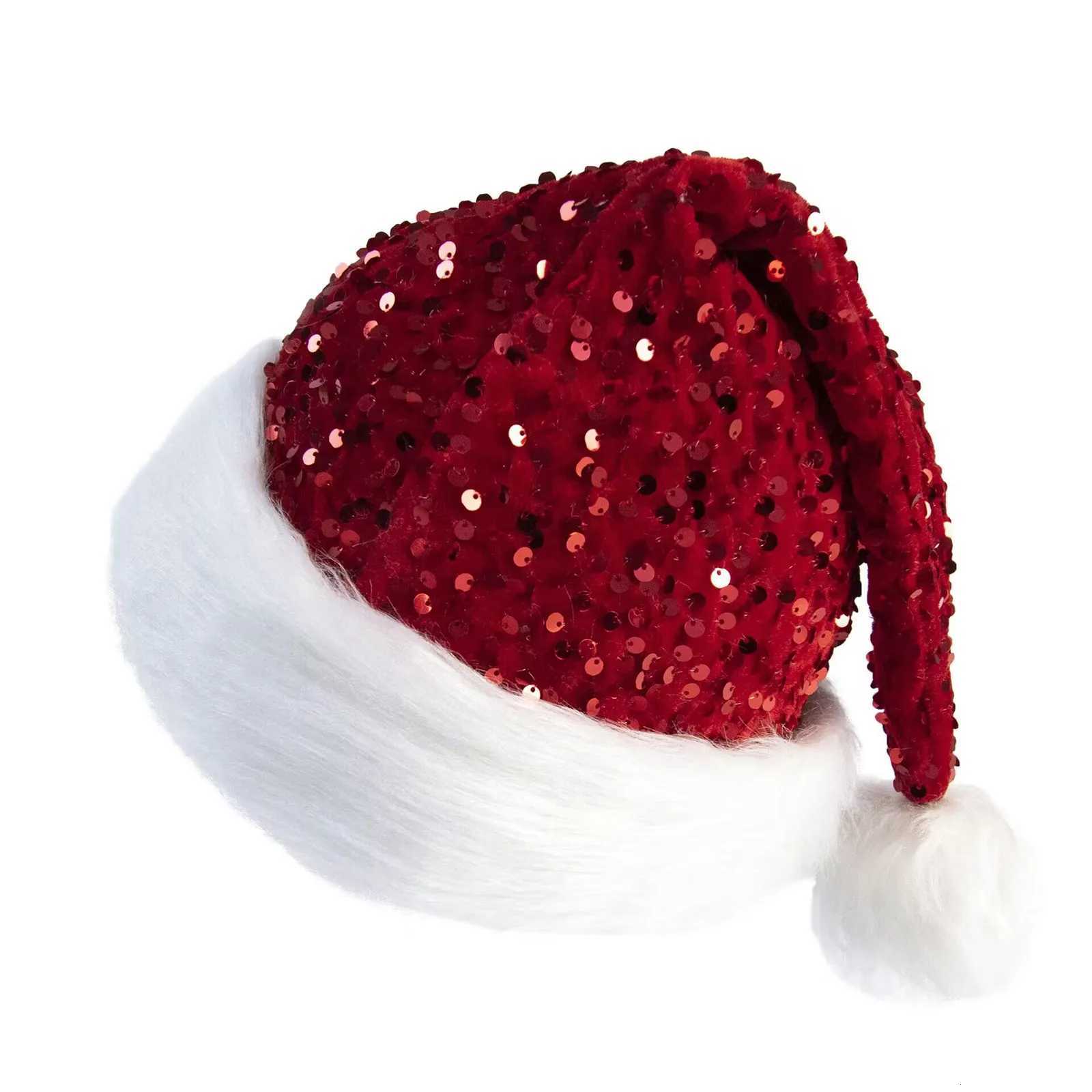 Doublelayer sequined Christmas hat holiday decoration Shanghai style plush hat new Christmas decoration hat redW251027