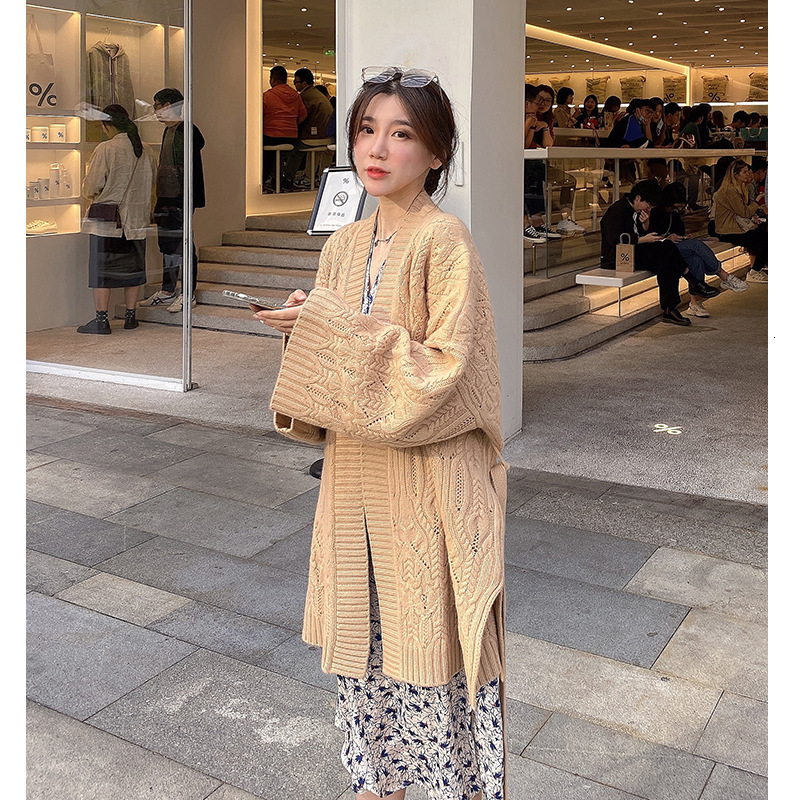 New fashion designer cashmere knitted cardigan oversized sweater elegant lazy style elastic waist knitted top