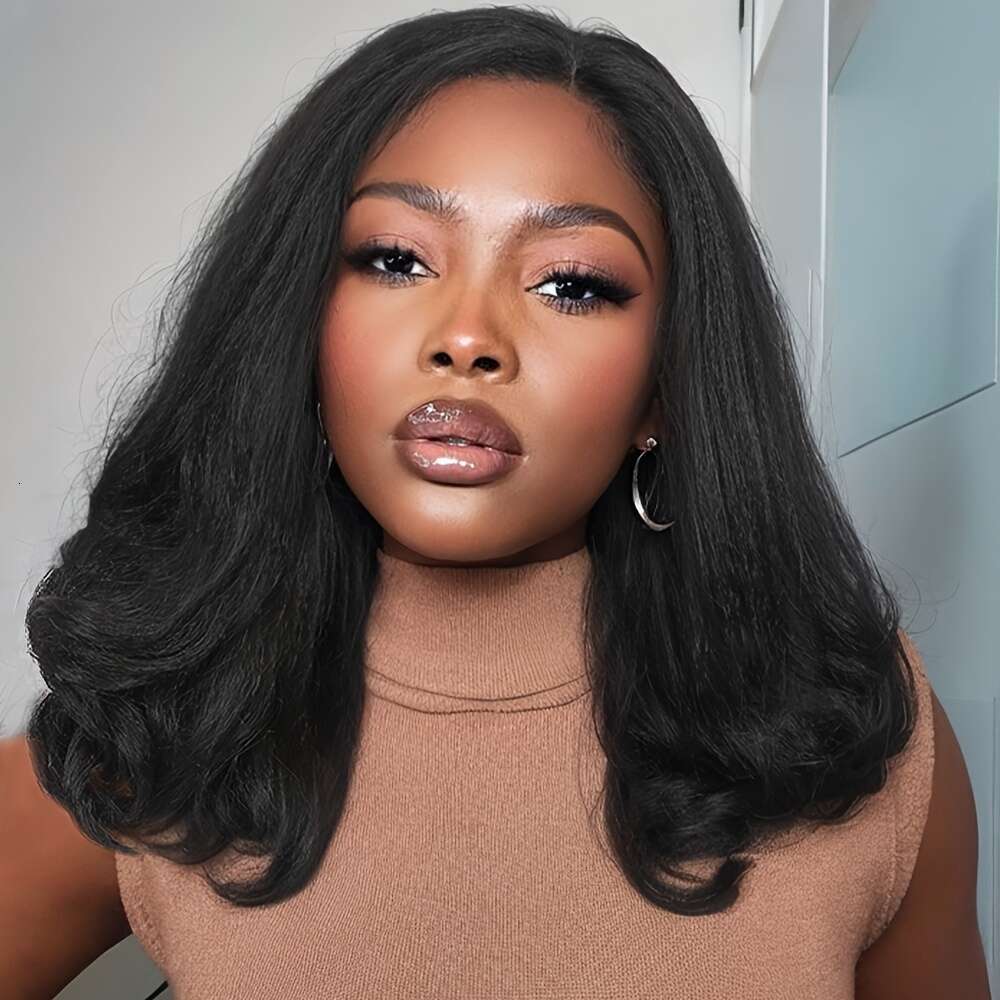 Curly 4X1 Side Part Synthetic Yaki Textural Body Wave Wig Layered Wavy Wigs For Women Heat Resistant Fiber Daily Life Party Or Cosplay Use