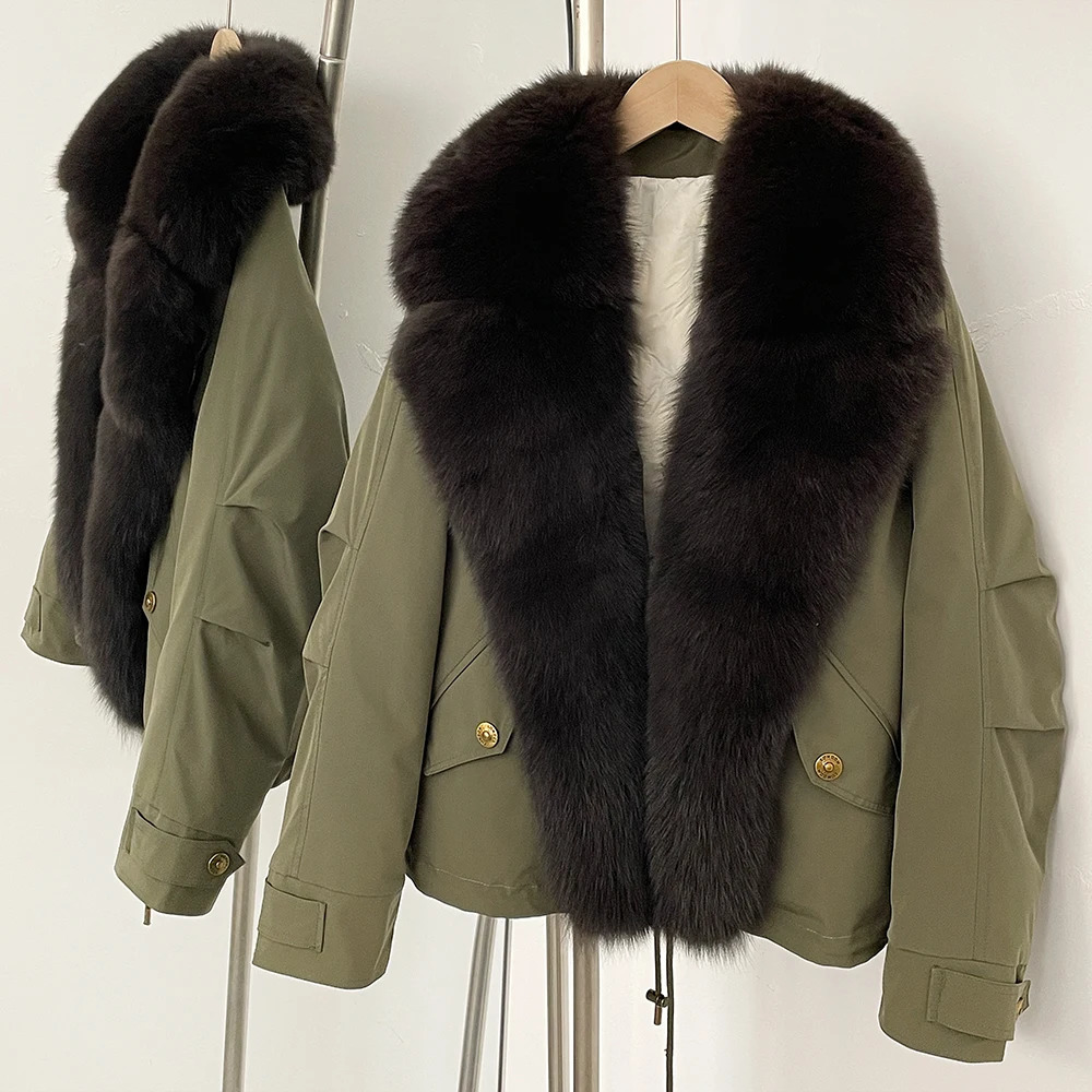 OFTBUY Natural Fur Parka Jacket Fashion Short White Duck Down Coat Winter Clothe Real Puffer Female 251015