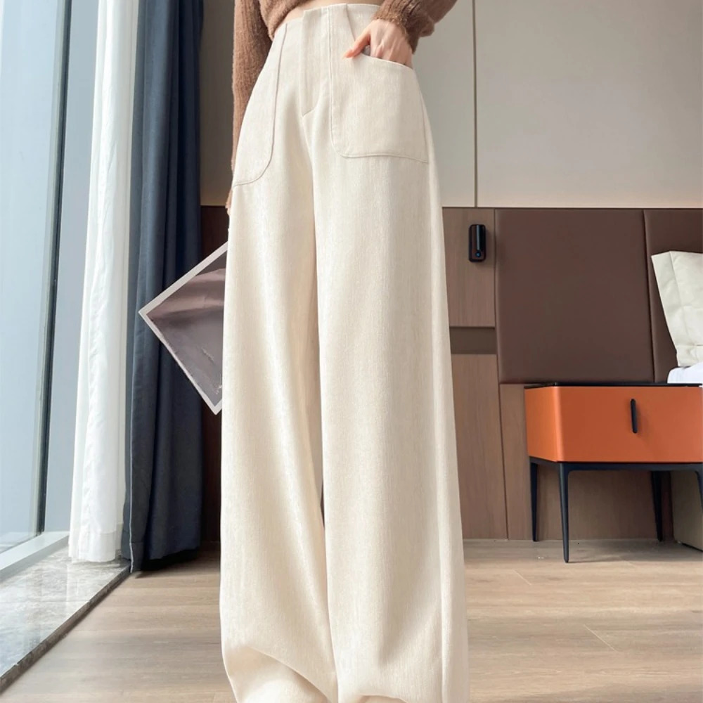 Autumn Winter High Waist Vintage Corduroy Womens Wide Leg Pants Pockets Korean Casual Loose Full LengthTrousers Female 251027
