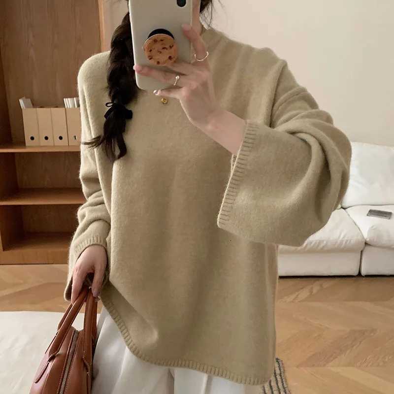 Oversized Loose Round Collar Sweater for Women Autumn Winter New Basic Solid Color Knitted Jumpers Casual Thicken Warm KnitwearT251027