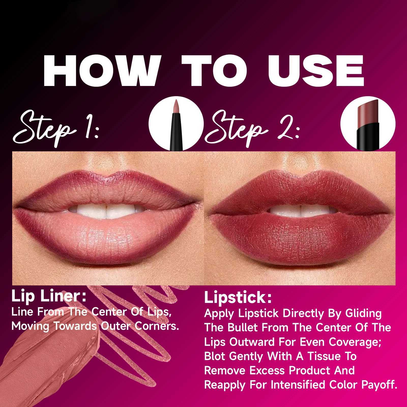 2Pcsbox Matte Lipstick Lip Liner Pencil Set NonStick LongLasting Velvet Nude Matte Lipstick Pen Smooth Waterproof NonFading W251027