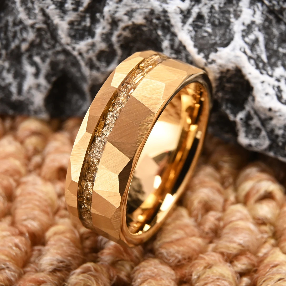 8mm golden hammered tungsten ring wedding ring for men comfortable to wear engagement party jewelry gift 251023