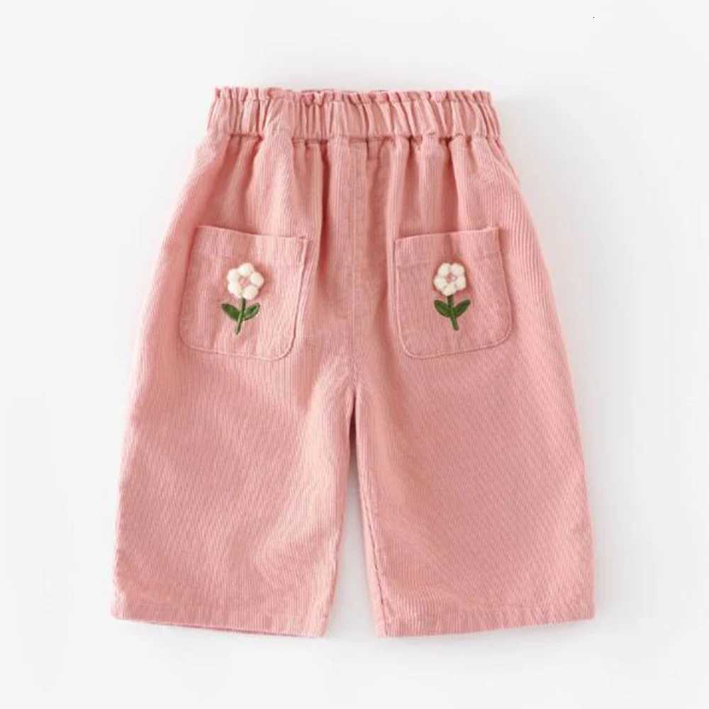 Girl Pants Cotton Flower Embroidery Autumn Winter Children Clothing Straight Toddler Trousers For SchoolT251027