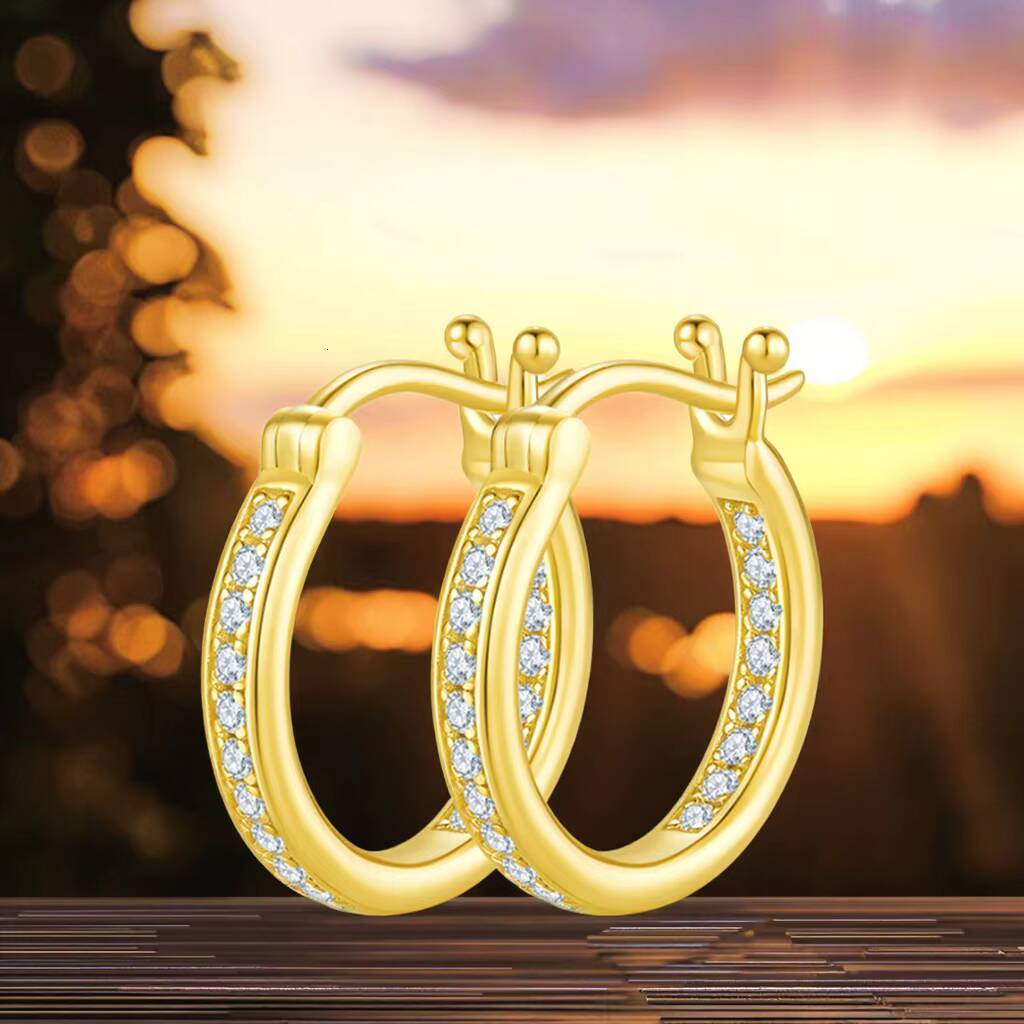 Delicate 925 Silver 12mm D Color VVS1 Brilliant Round Cut Moissanite Single Row Inside Out Huggie Hoop Earrings for Women