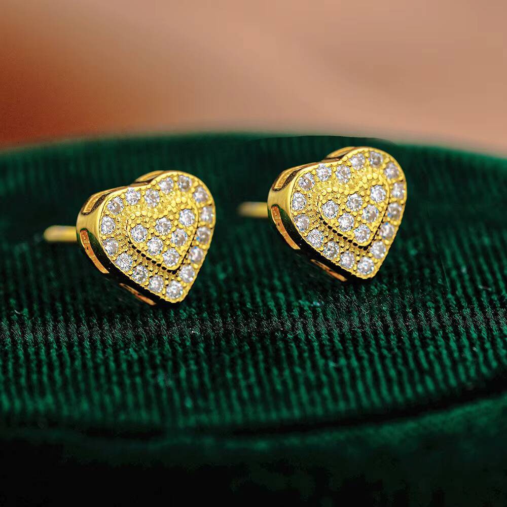 Hip Hop Style Heart Stud Iced Out GRA Certified Moissanite Diamond 925 Sterling Silver Earrings for Women