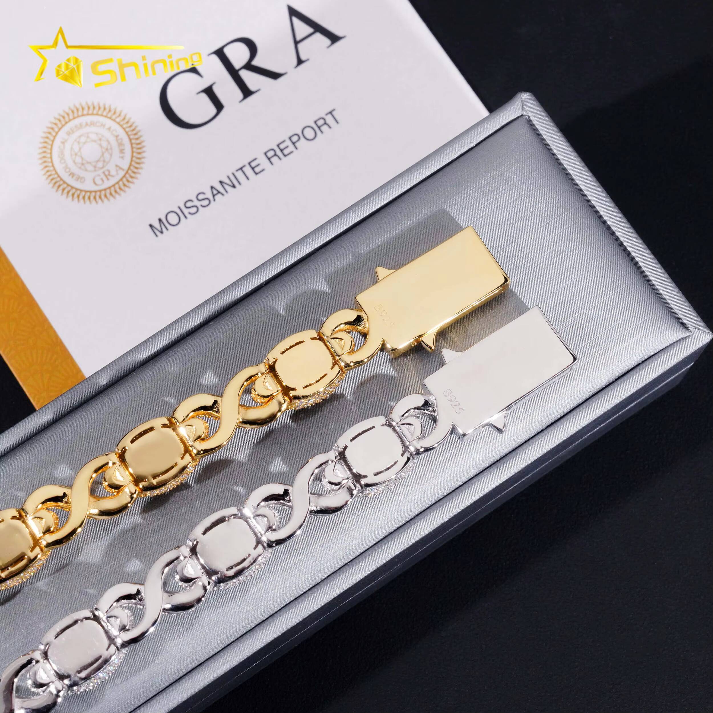 Solid 925 Sterling Silver Pass Diamond Tester Hip Hop Jewelry Custom Infinity Colored Moissanite Cuban Bracelet Cat Eye Bracelet