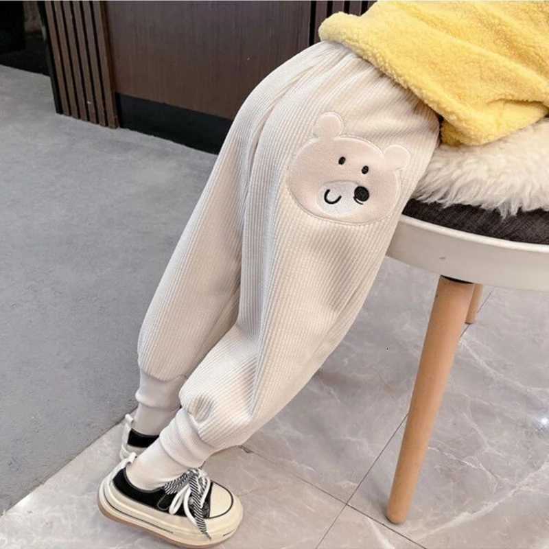 Thickened Fleece Winter Pants for Kids 16Y with Bear Patch Casual Warm Thermal Joggers for Baby Boys And GirlsT251027