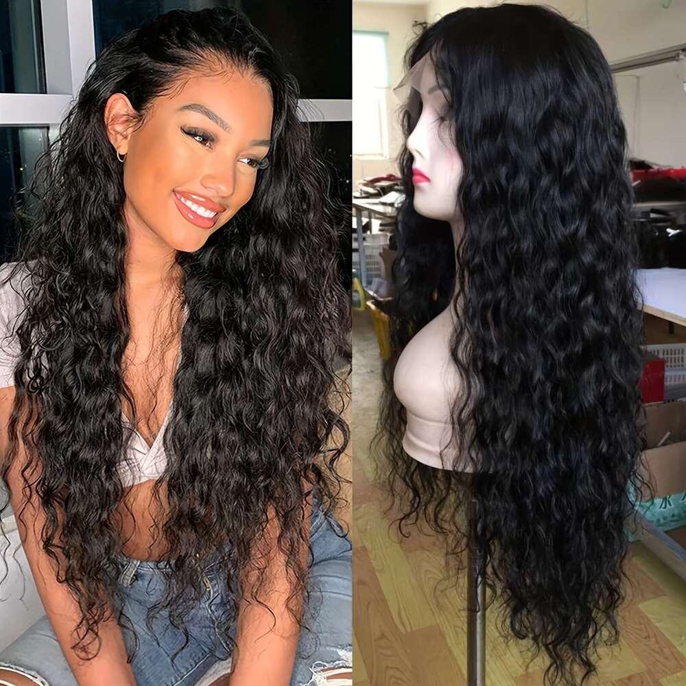 13X4 Long Black Loose Curly Lace Front Wig - Black, 180 Density, Glueless Transparent Lace, Deep Wave, High-Temperature Fiber, Elegant Style For Women