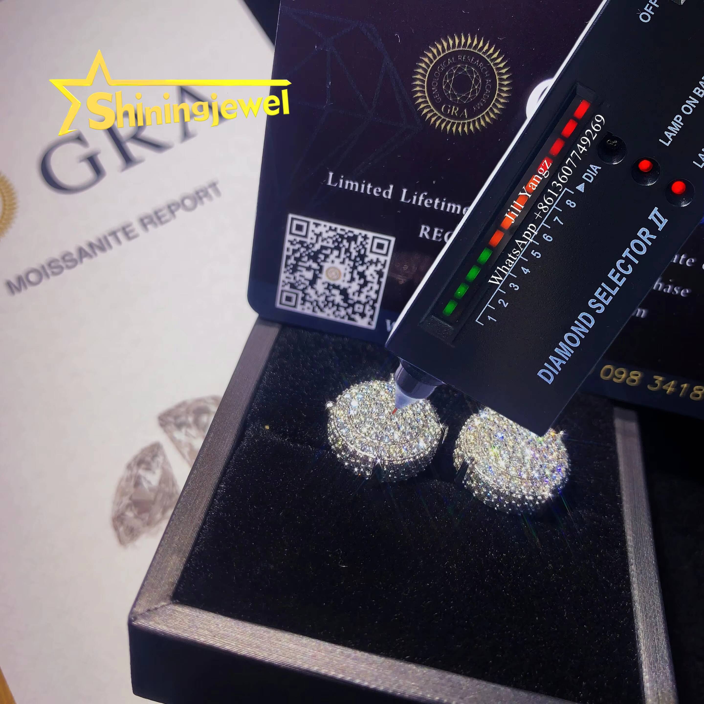 Big Thick Circle 14mm Iced Out Earrings Studs Rapper Jewelry GRA Certification Pass Diamond Tester 925 Moissanite Stud Earrings