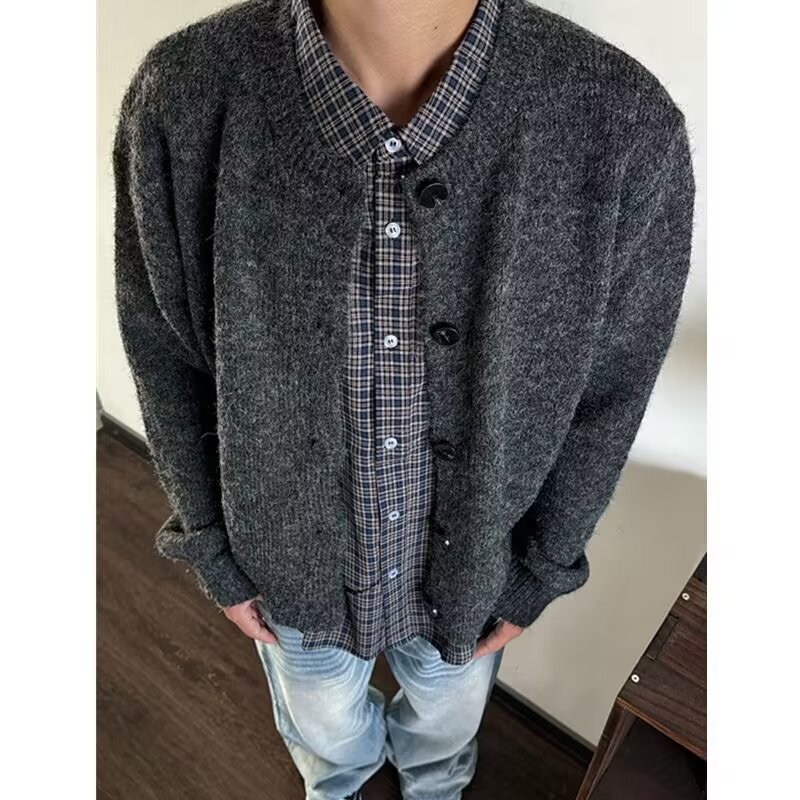 American Style Cardigan Sweater For Men Autumn And Winter Lazy Style High-end Feel Crew Neck Designer Sweater Knitwear Cleanfit Jacket