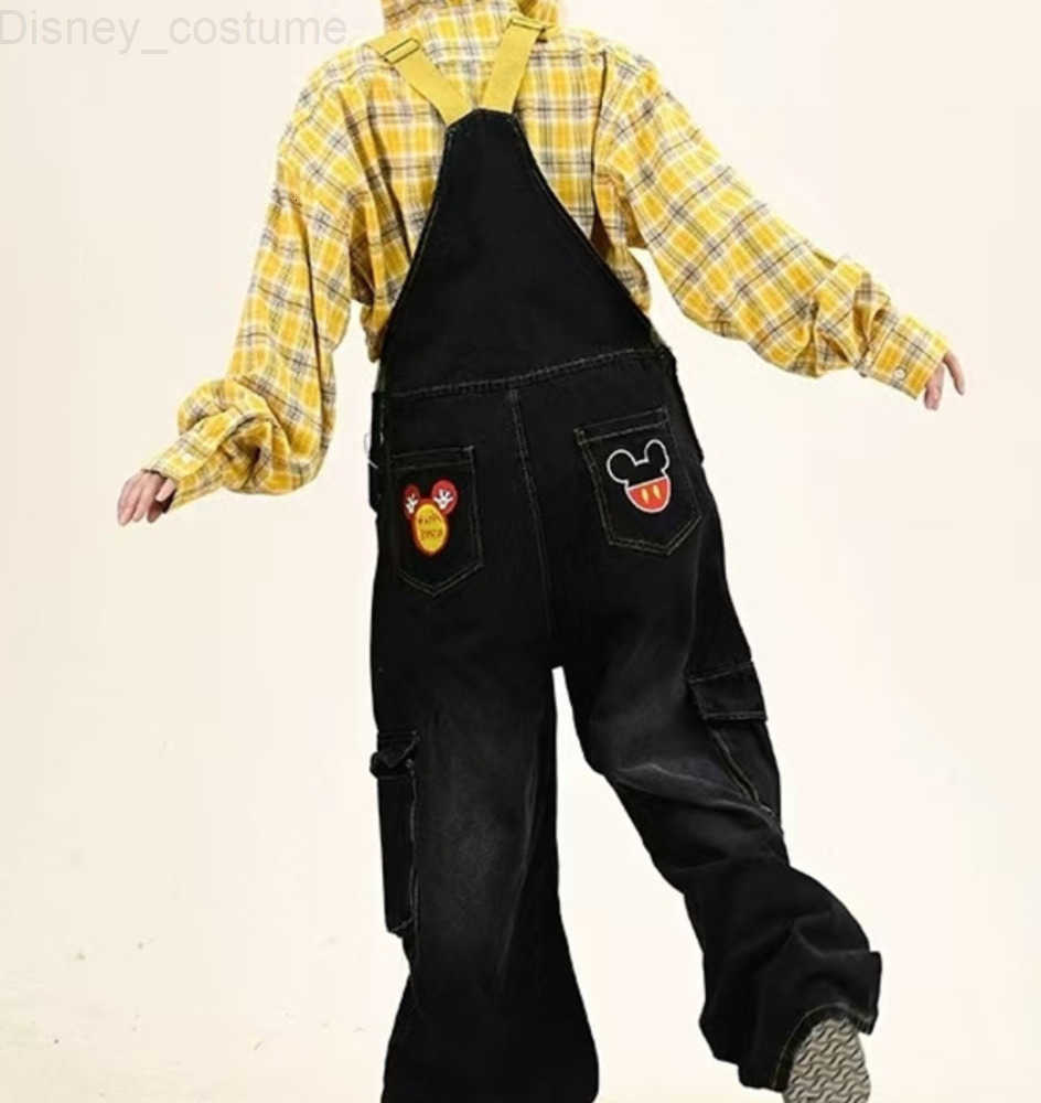 Disney Mickey Mouse American Style Vintage Jeans Fun Cartoon Embroidery Men Women Loose Overalls Trendy Versatile Denim Jumpsuit H251027