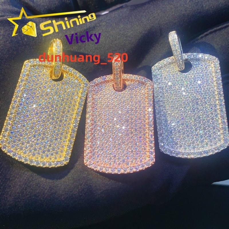 Fine Jewelry Ready to Ship 925 Sterling Silver Mossanite Tag Pendant Custom Iced Out Diamond Moissanite Pendant Men