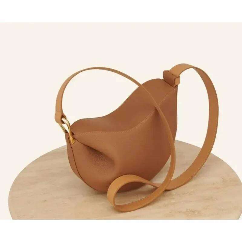 Genuine Leather Pea Women's 2025 Saddle Dumpling Bag, Small Shoulder Crossbody French Niche Bag