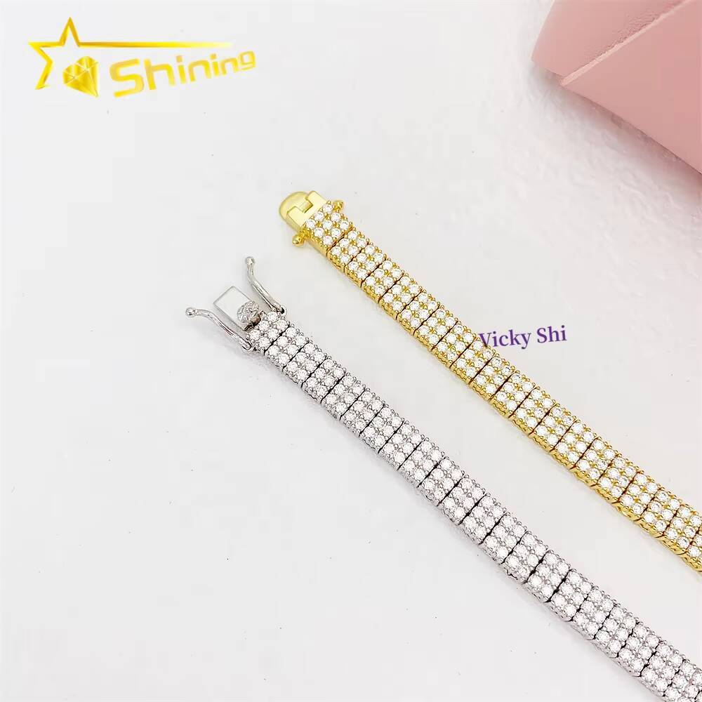 Fine Jewelry Moissanite Bracelet Pass Diamond Tester 925 Silver Iced Out 3 Rows Moissanite Diamond Tennis Bracelet