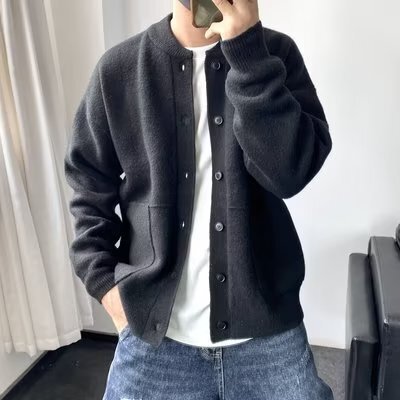 Knitted Cardigan For Men New Autumn Winter Trendy Brand Solid Designer Sweater Color Simple Jacket Stylish Thickened Design Sense Youth Sweater Trendy