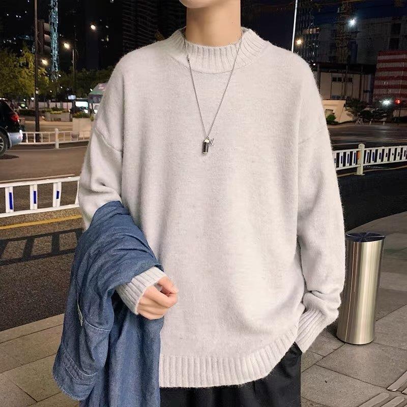 Autumn Winter Crew Neck Sweater Men Japanese Style Simple Solid Color Loose Versatile Warm Designer Sweater Pullover Lazy Style Couple Jacket