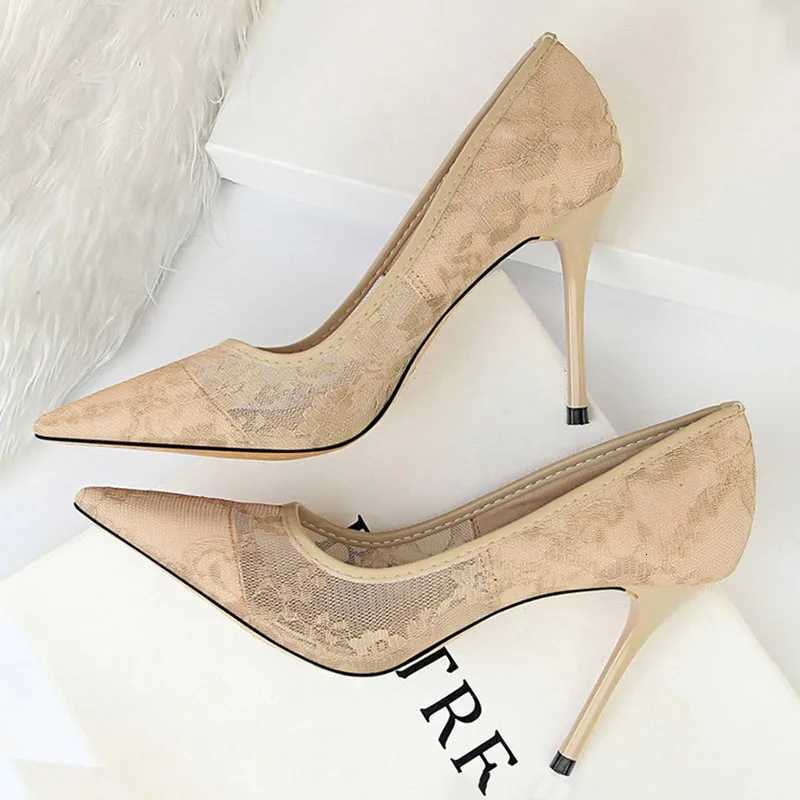 BIGTREE Shoes Mesh Hollow Lace Woman Pumps 2025 Spring Women Heels Sexy Party Shoes Thin Stiletto Heels Women Shoes 6 ColourXJ251027