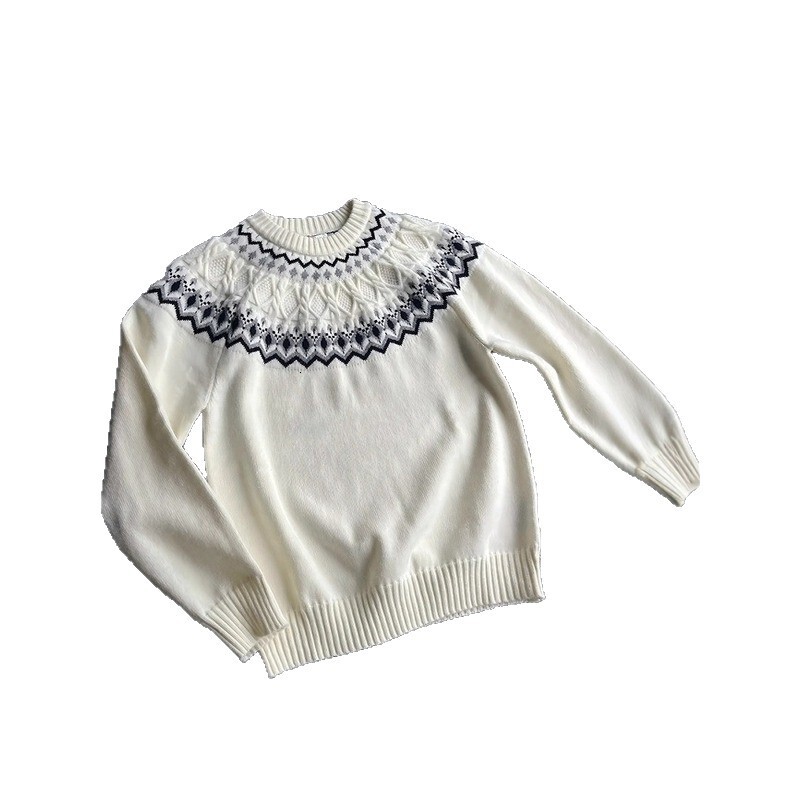 American Style Fair Isle Boxy Sweater Designer Sweater For Men Autumn High-end Cable Knit Long Sleeve T-shirt Regular Shoulder Base Shirt