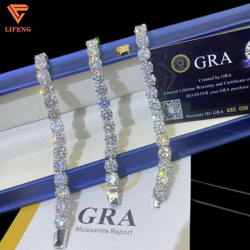 Fine Jewelry Necklace 8mm White D VVS Diamond Moissanite Cluster Tennis Chain 925 Silver HipHop Chains with Gra Certified