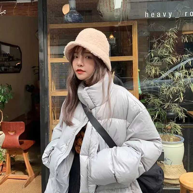 Unisex Harajuku Bucket Hat Solid Men Fishing Fisherman Hat Autumn Winter Lamb Wool Outdoor Warm Panama Cap For WomenW251027