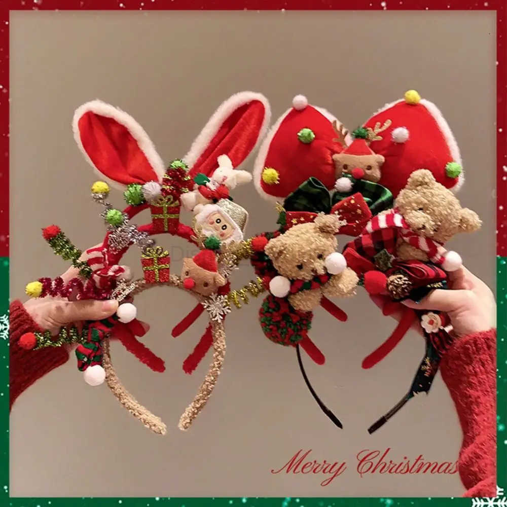 Disney Christmas Decoration Christmas Headband Santa Elk Hair Hoop Antlers Headband Reindeer Party Dress Up Plush Bow Red Hair Band Men H251027