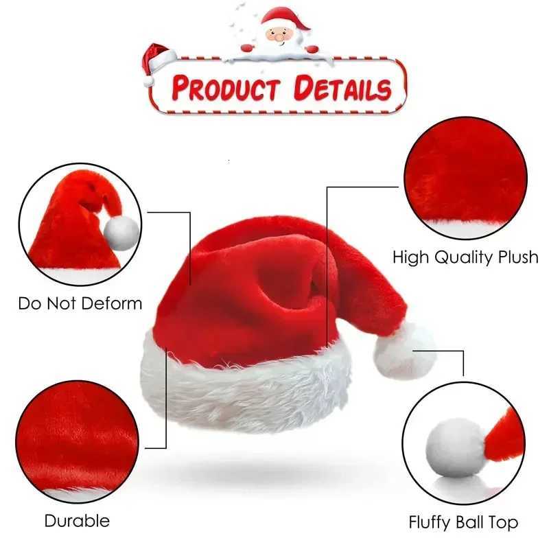 Christmas Hat for Kids Adult Xmas Short Plush Red Santa Claus Hats Warm Xmas Caps New Year Festive Party Home Decoration GiftsW251027