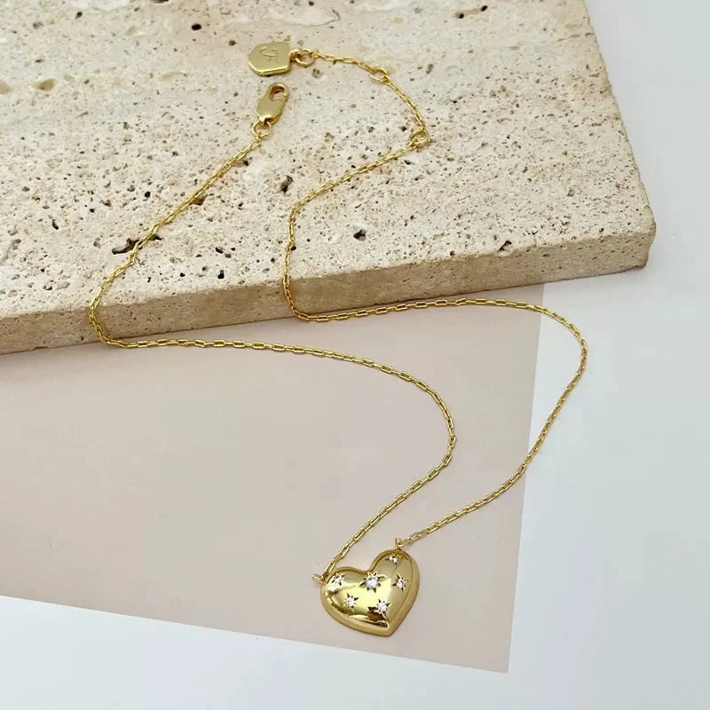 Simple Metal Golden Color Heart Pendant Necklace For Women Fashion Jewelry 251023