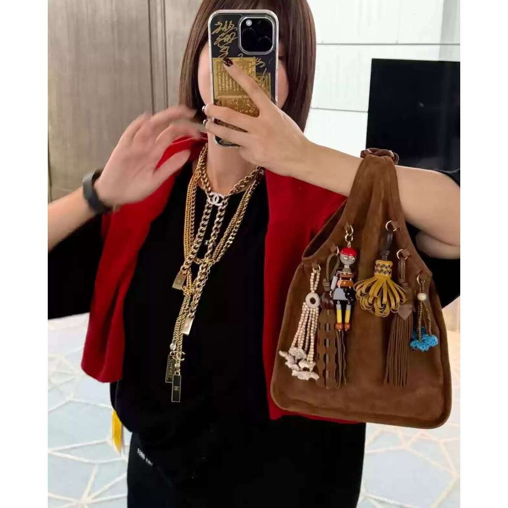 NEW Faux Suede Hobos Bags For Women Designer Handbag And Purse 2025 New In Woven Handle Beading Tassel Shoulder
