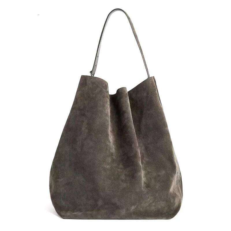 Designer Luxury Minimalist Vintage Suede Frosted Cowhide Bucket Genuine Leather Commuter Large Capacity Tote Bag Women