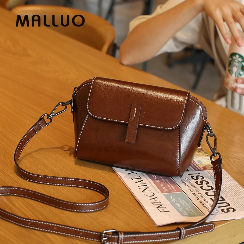 Oil Wax Cowhide Genuine Leather Crossbody Small Bag for Women Fashionable Versatile Shoulder Shell Handbag Lady Casual Phone Bag 251027