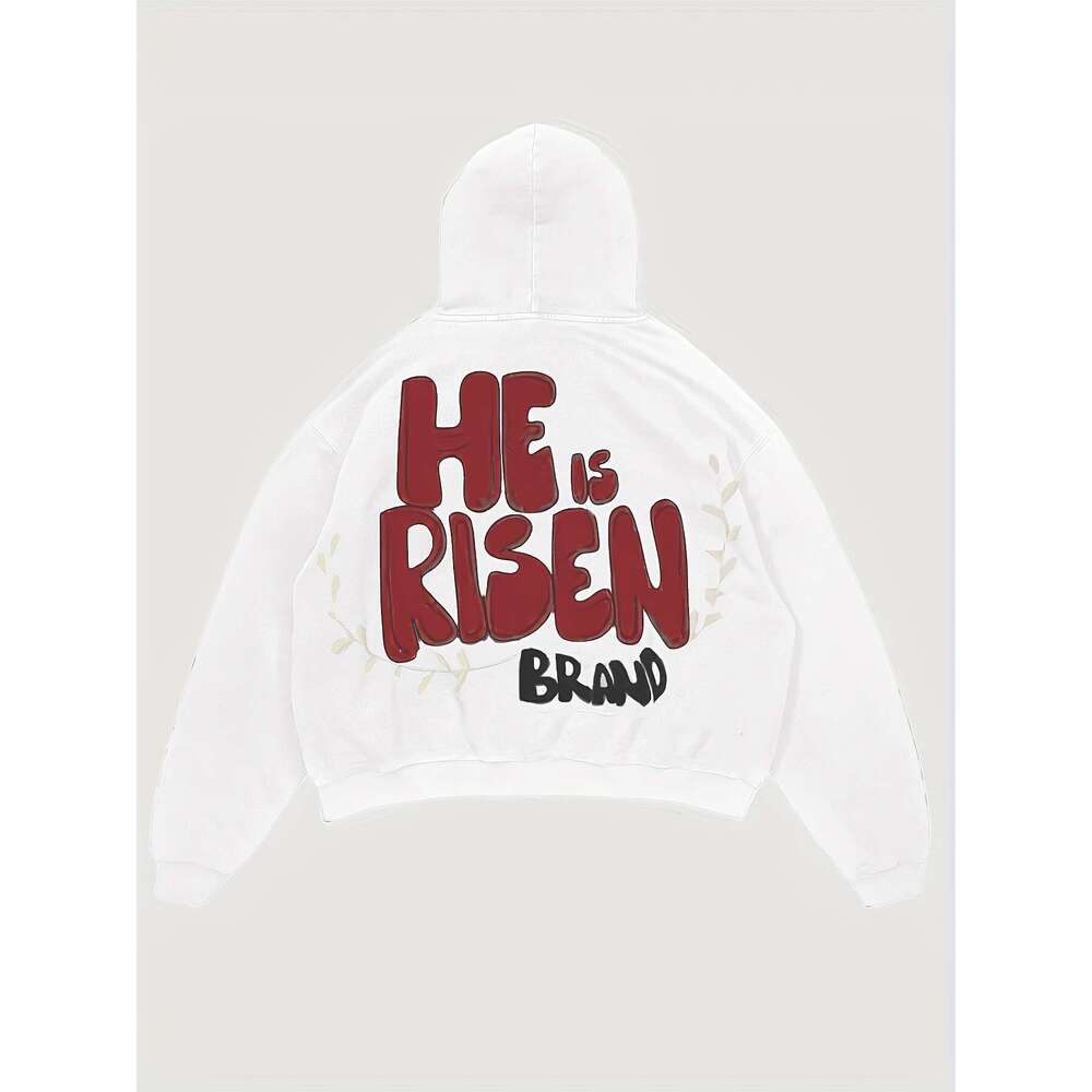 Y2k Style Graphic Print Hoodie With Kangaroo Pocket - "He IS Risen" Design, 100% Polyester, Lightweight & Comfortable, All-Season Casual Wea
