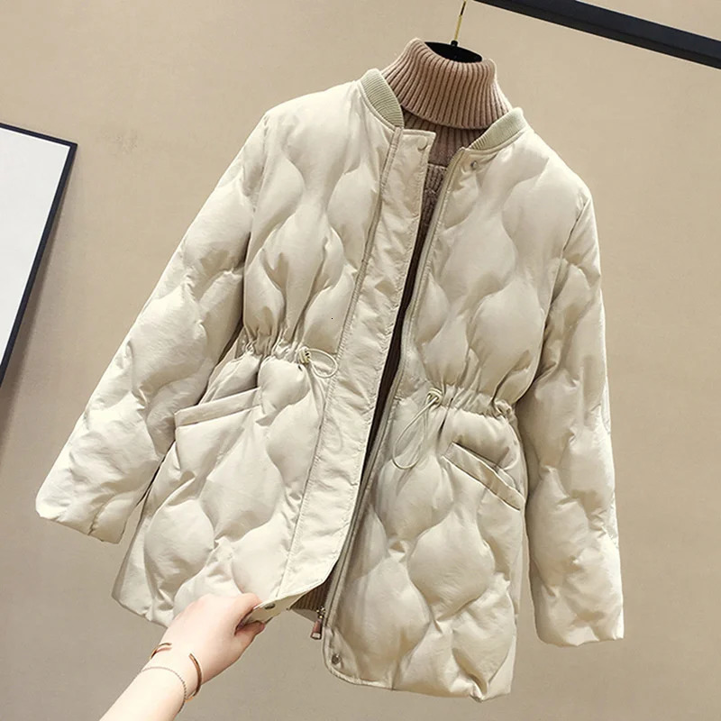 Winter Women Parkas Down Cotton Overcoat Female Casual Thick Warm Windproof Waist Padded Outwear Coat 251027