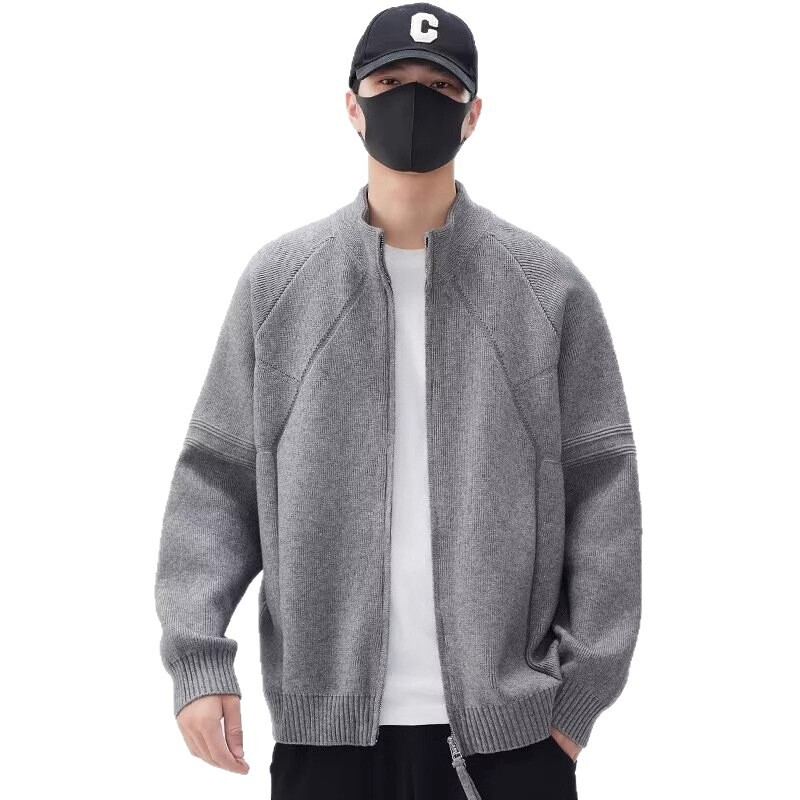 Knitted Cardigan Sweater For Men Designer Sweater Autumn And Winter New Style Stand Collar Trendy Jacket Stylish Solid Color Versatile Casual Loose Co