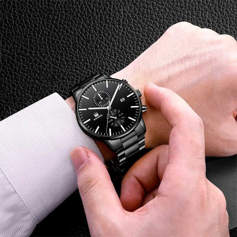 Mens Fashion Business Quartz Watch Fashion Fake Three Eye Six Pin Calendar Men Watch Stainless Steel Belt Men WatchesT251027