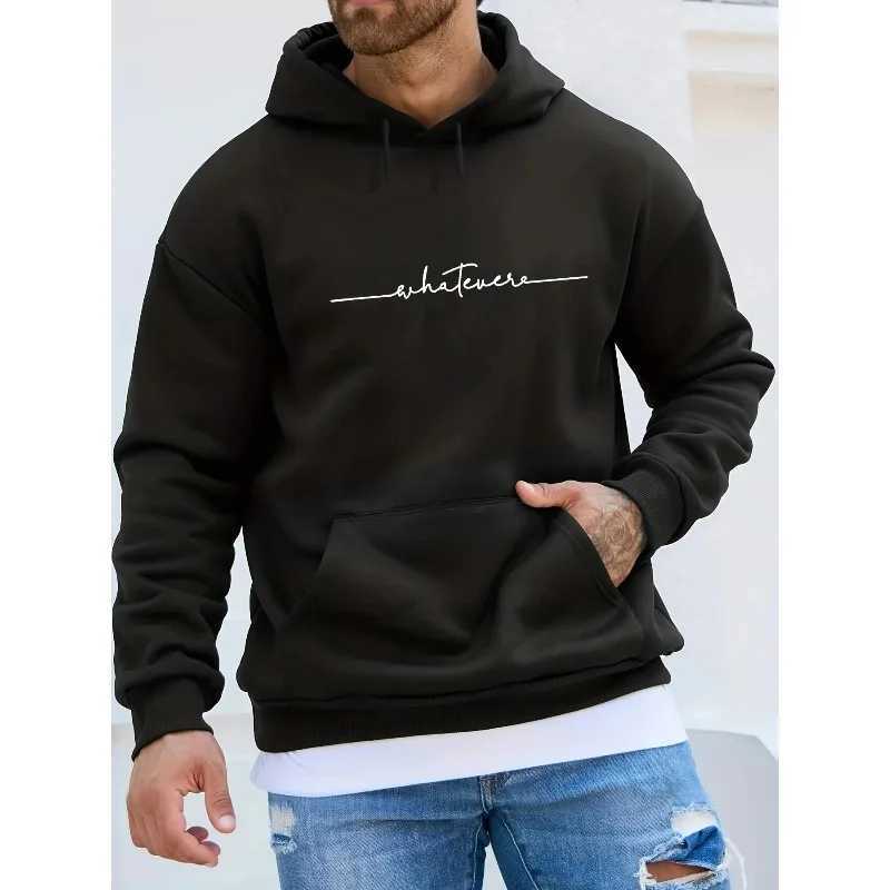 Mens long sleeved hooded sweatshirt with single letter print loose casual fashionable autumn and winter W251027