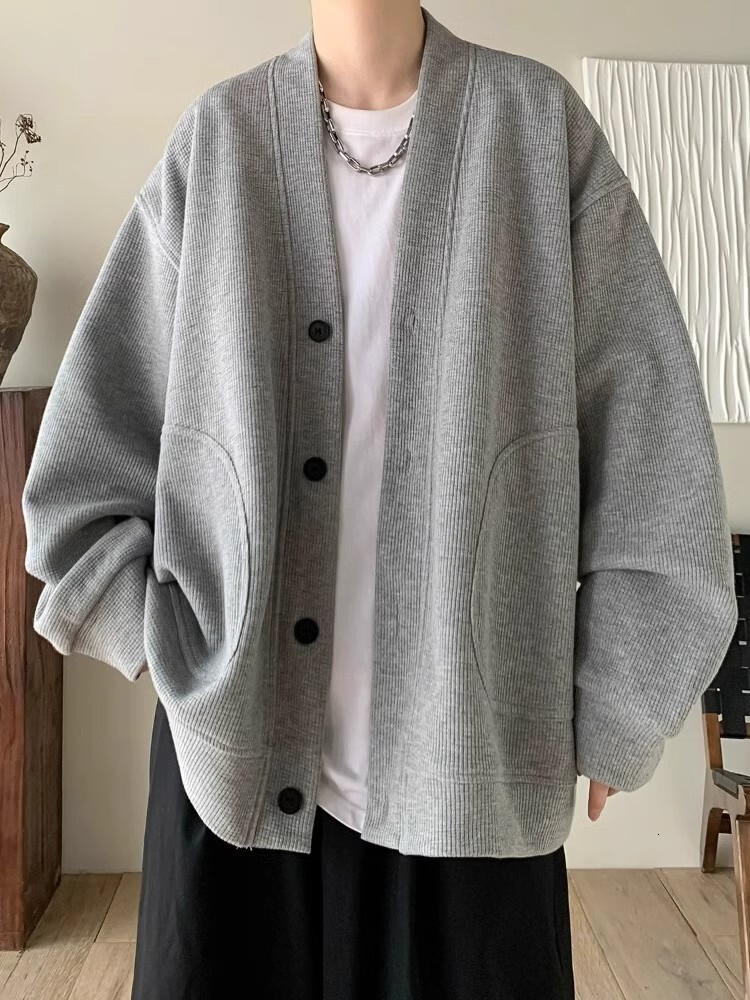 V-neck Waffle Jacket Lazy Style Spring And Autumn Handsome Men's Suit High-end Casual Designer Sweater Jacket For Men