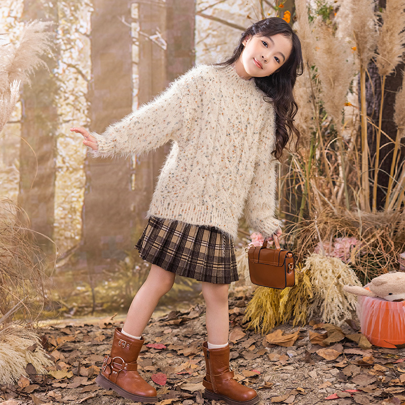 New designer sweater fashionable plus size children's winter mink velvet pullover sweater knitted bottom sweater